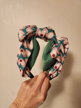 Stylish Green & Pink Patterned Knot Headband - Women Accessories